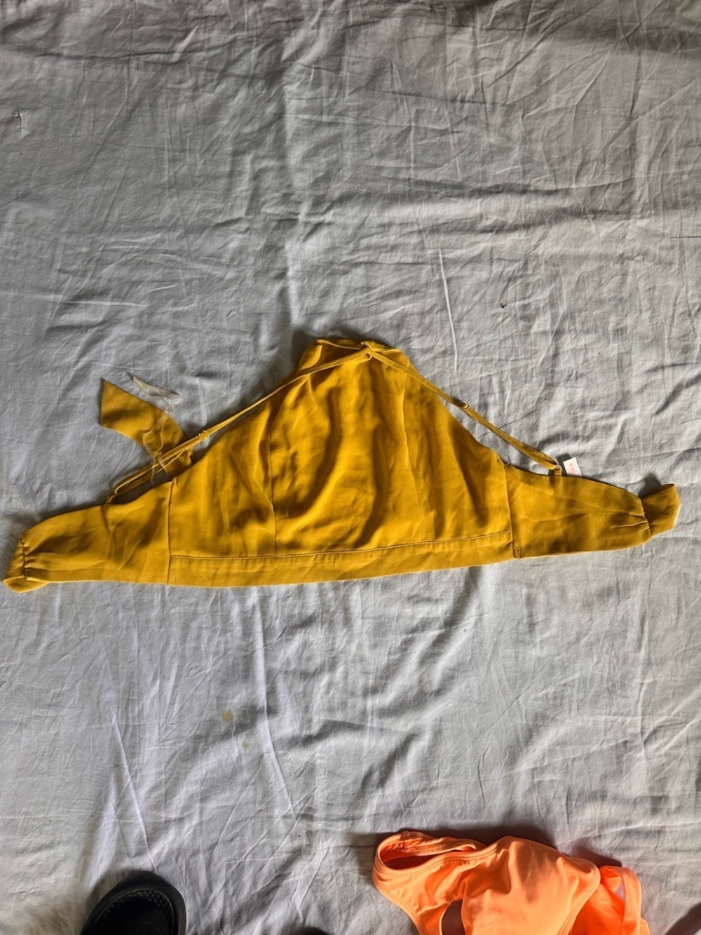 Sleek Mustard Halter Crop Top with Slim Straps - Picture 5 of 8